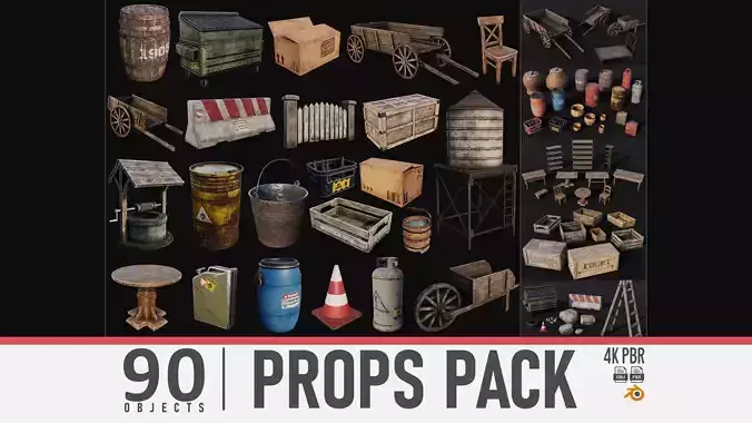 Props Pack - 90 Objects 4K PBR Texture
