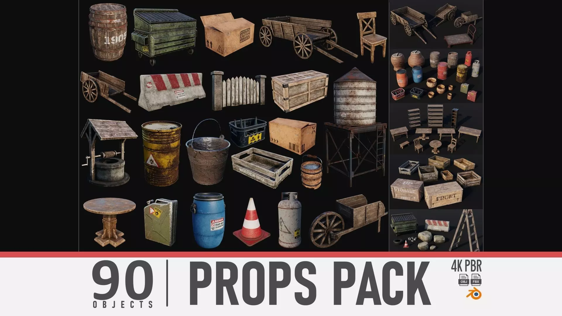 Props Pack - 90 Objects 4K PBR Texture Low-poly 3D model_0