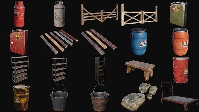 Props Pack - 90 Objects 4K PBR Texture Low-poly 3D model 4