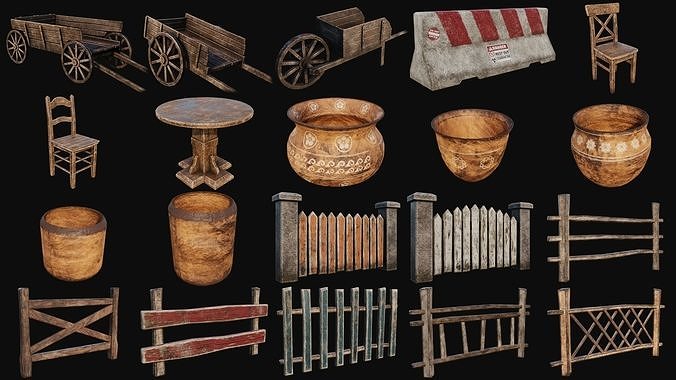 Props Pack - 90 Objects 4K PBR Texture Low-poly 3D model 3