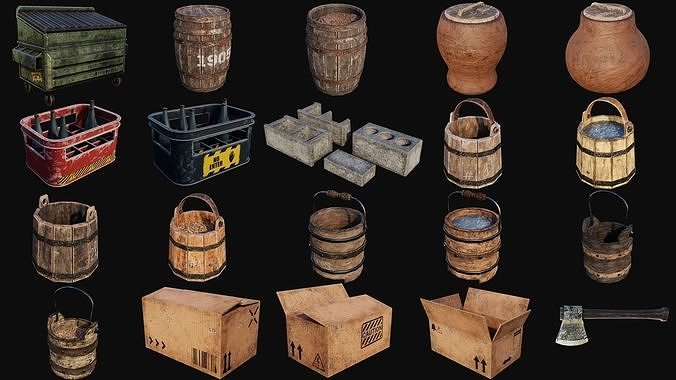 Props Pack - 90 Objects 4K PBR Texture Low-poly 3D model 2