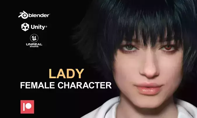 Lady DMC 5 - Game Ready Low-poly 3D model