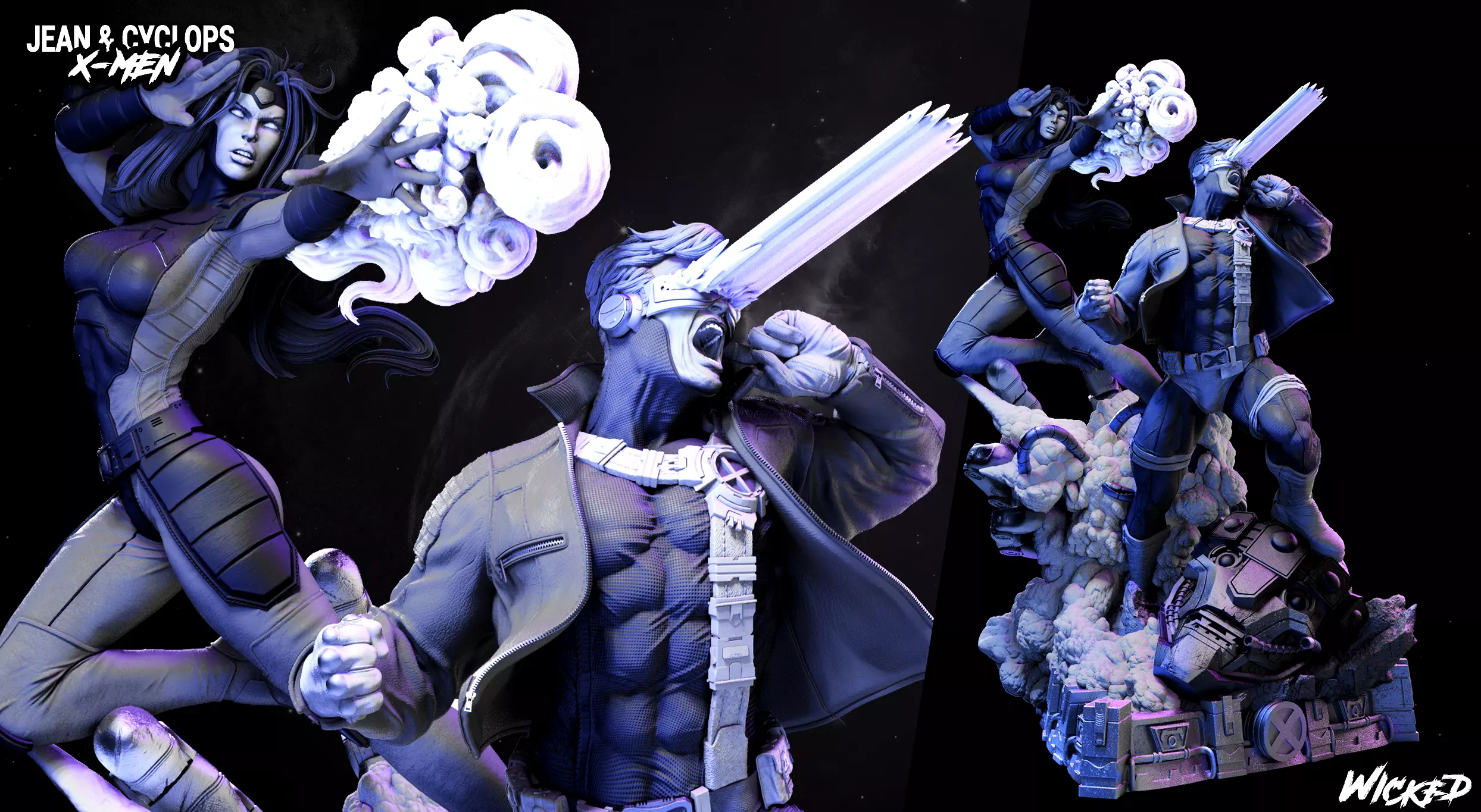 Wicked Marvel Jean Grey and Cyclops DIORAMA COMPLETE 3D print model_0