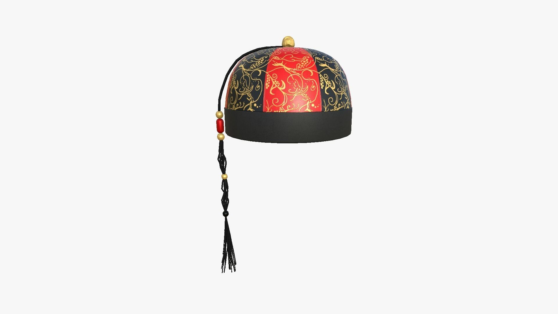 Chinese Traditional Hat A03 Black Red - Character Design Low-poly 3D model_3