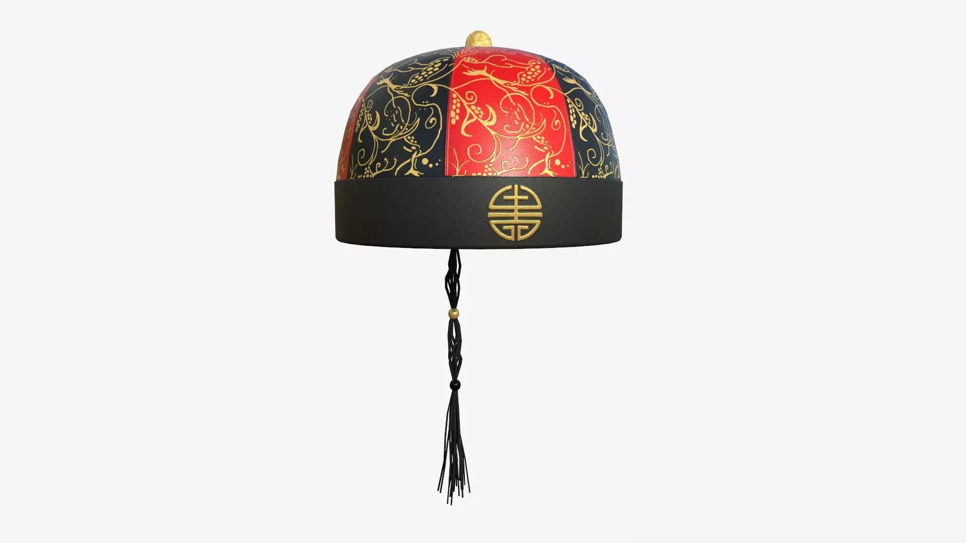 Chinese Traditional Hat A03 Black Red - Character Design Low-poly 3D model_0