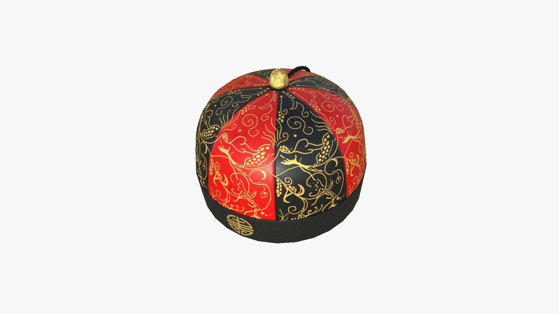Chinese Traditional Hat A03 Black Red - Character Design Low-poly 3D model_4