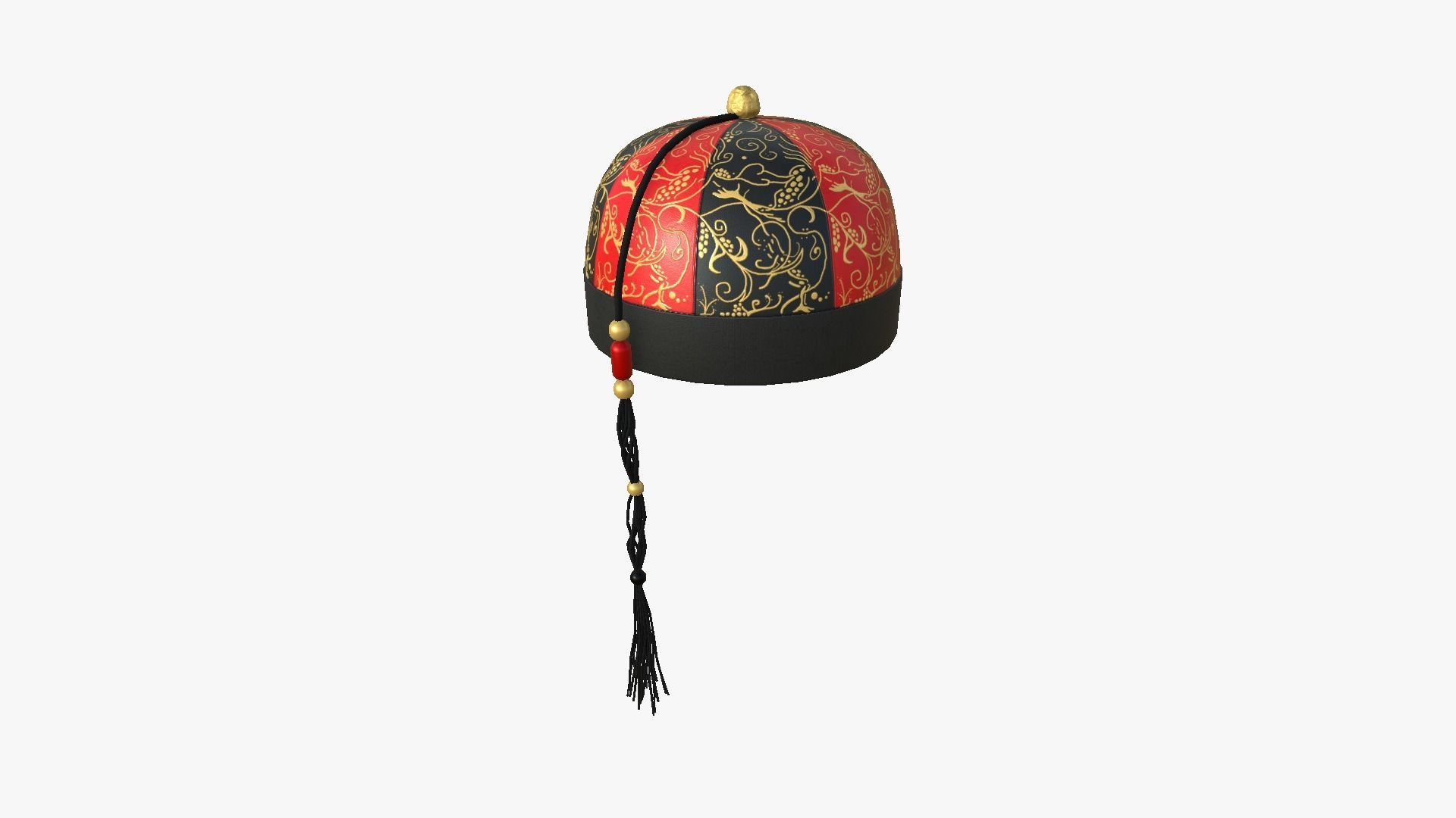 Chinese Traditional Hat A03 Black Red - Character Design Low-poly 3D model_2