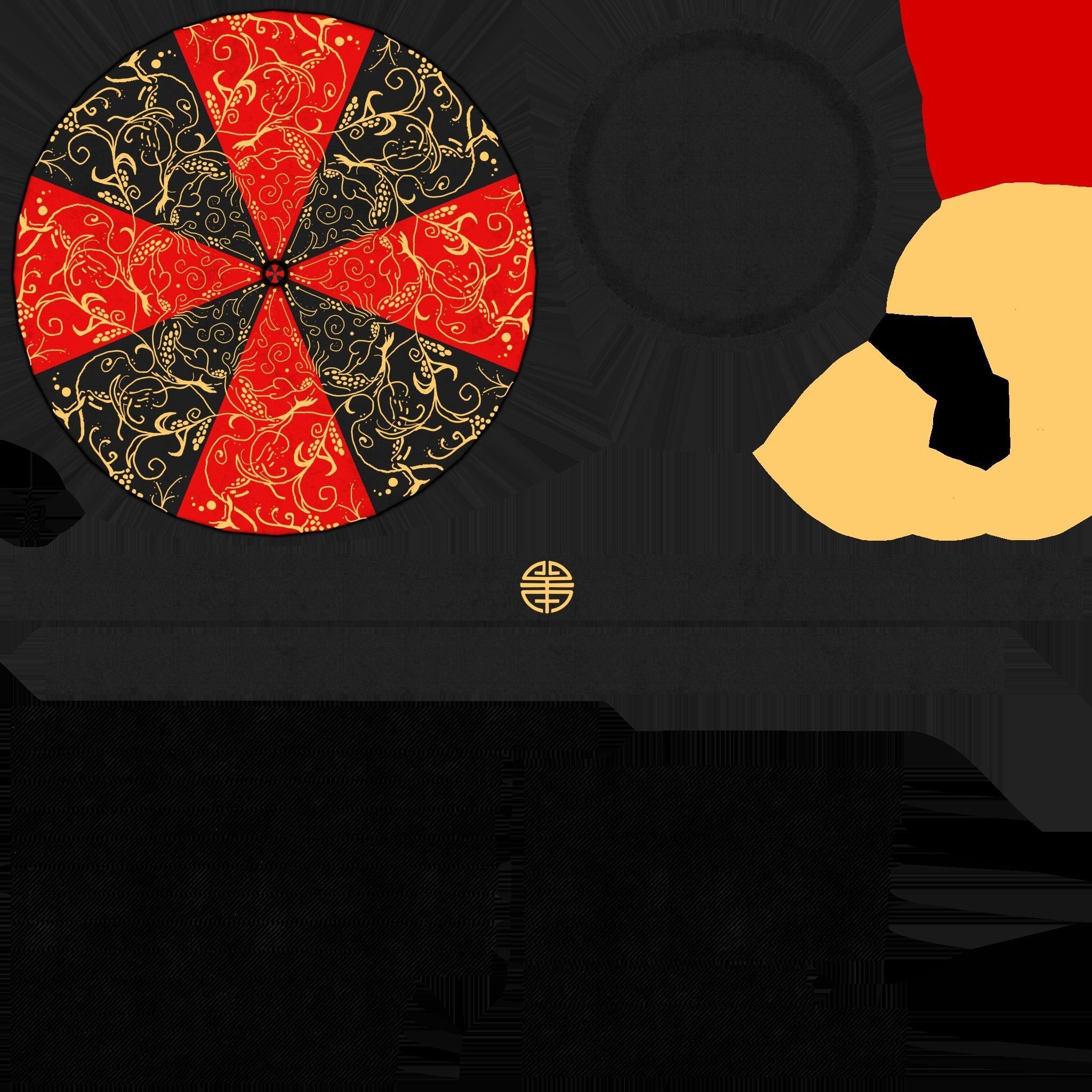 Chinese Traditional Hat A03 Black Red - Character Design Low-poly 3D model_22