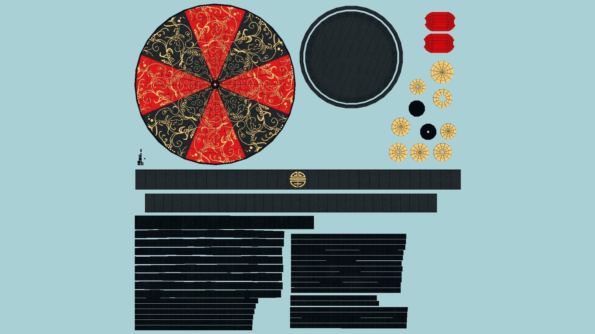 Chinese Traditional Hat A03 Black Red - Character Design Low-poly 3D model_5