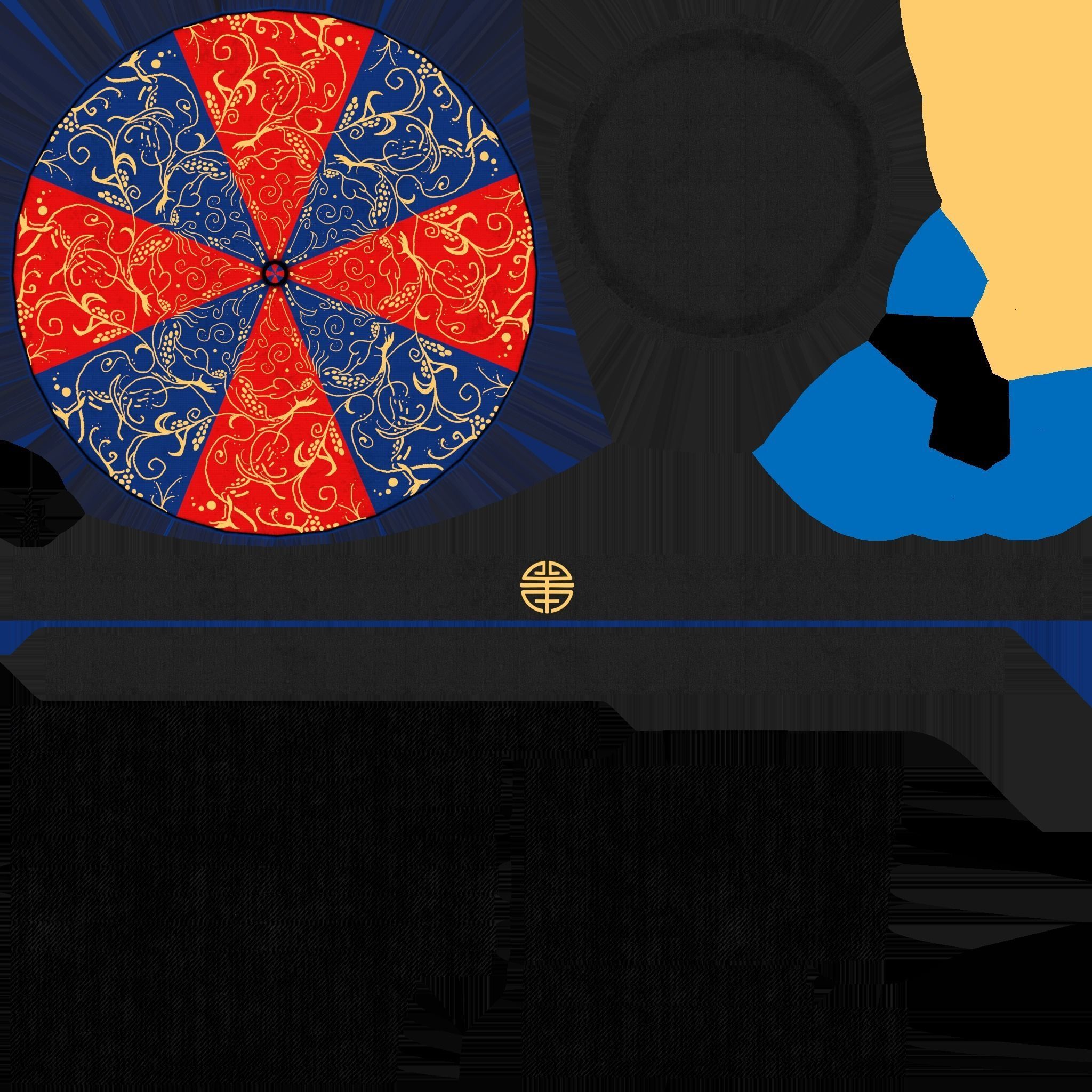 Chinese Traditional Hat A04 Blue Red - Character Design Low-poly 3D model_22