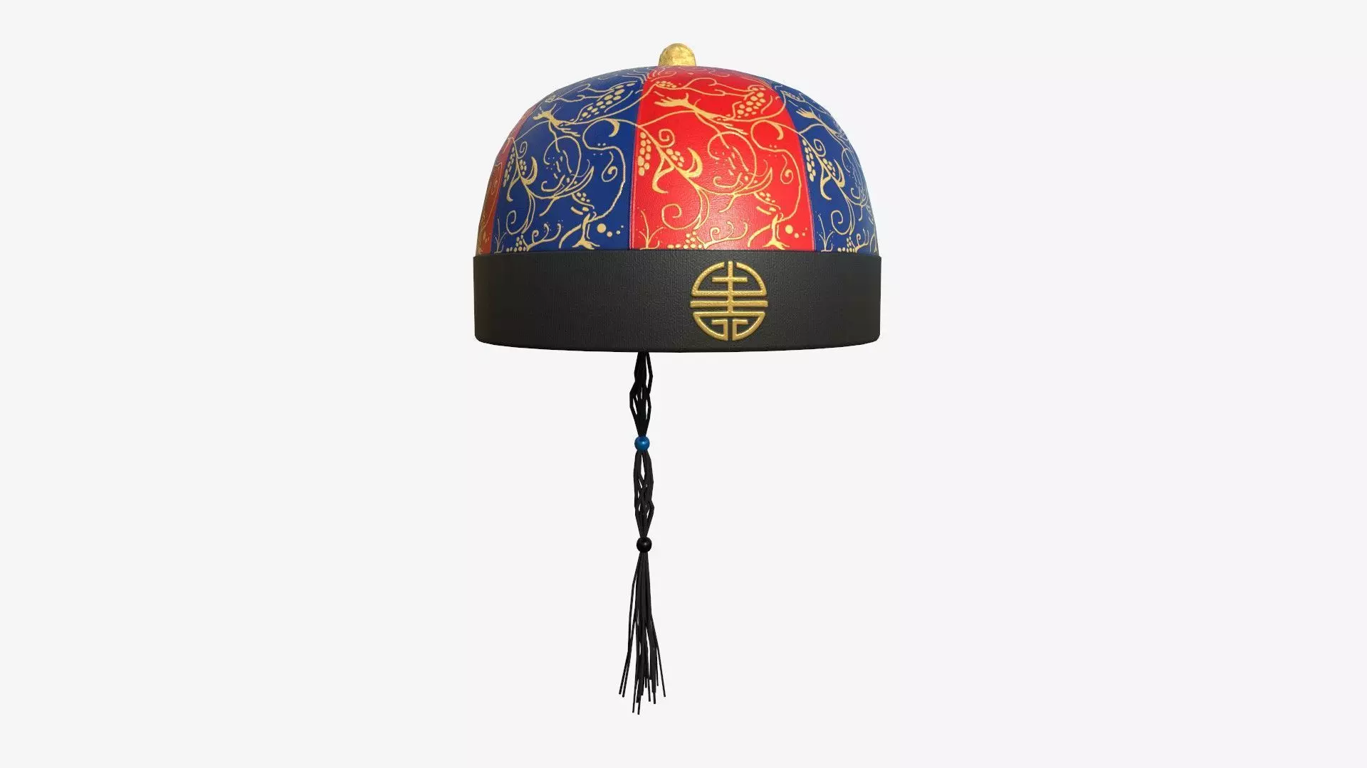 Chinese Traditional Hat A04 Blue Red - Character Design Low-poly 3D model_0