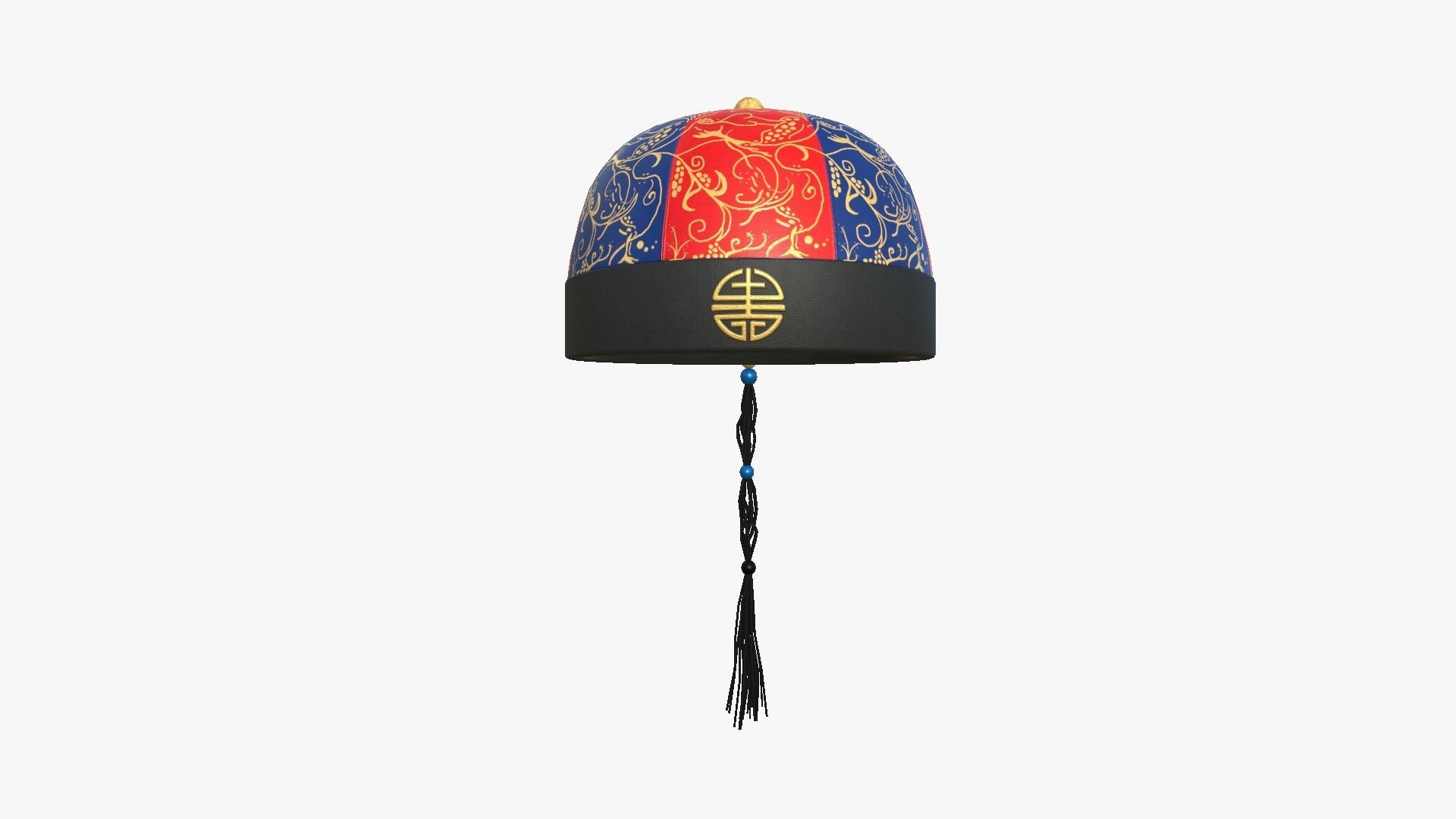 Chinese Traditional Hat A04 Blue Red - Character Design Low-poly 3D model_1