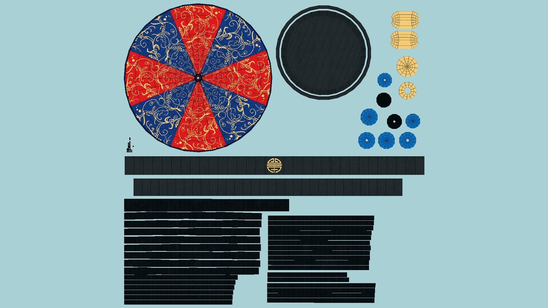 Chinese Traditional Hat A04 Blue Red - Character Design Low-poly 3D model_5