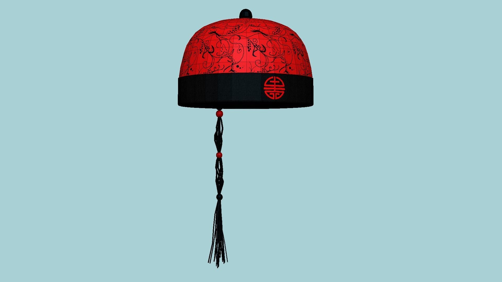 Chinese Traditional Hat A05 Red - Character Design Low-poly 3D model_6