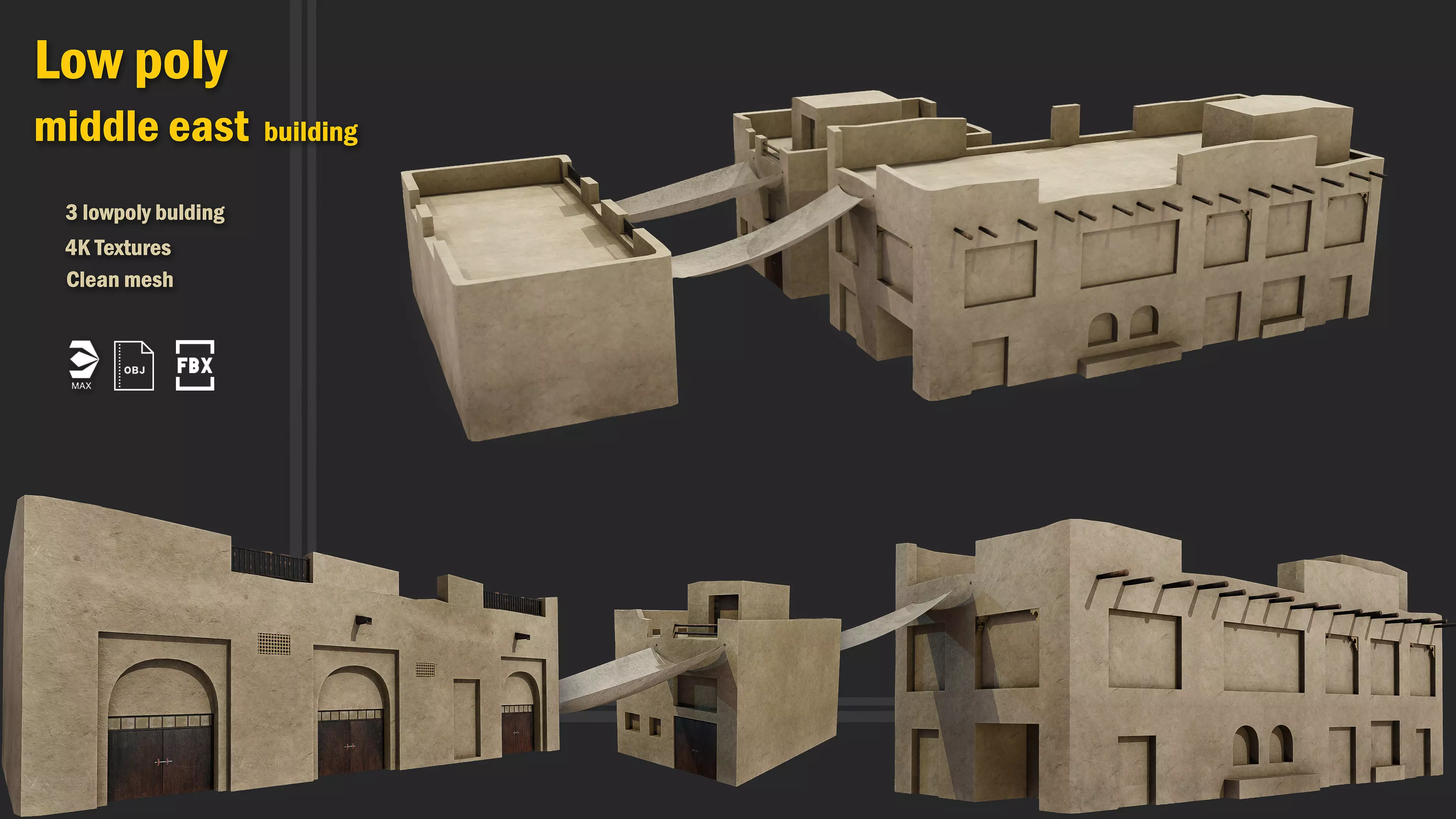 3 Lowpoly Arabian Middle East Building Low-poly 3D model