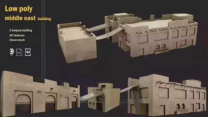 3 Lowpoly Arabian Middle East Building