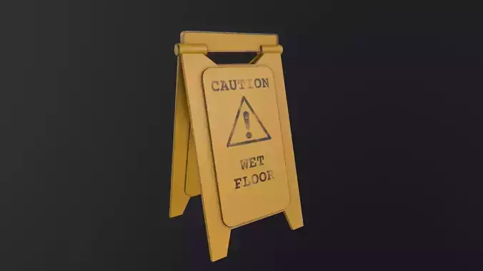 Yellow Wet Floor Warning Sign 3D Model