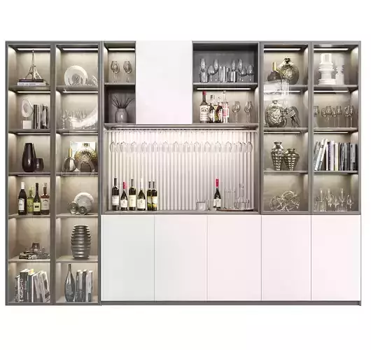 Wardrobe with alcohol decor and accessories 3D model