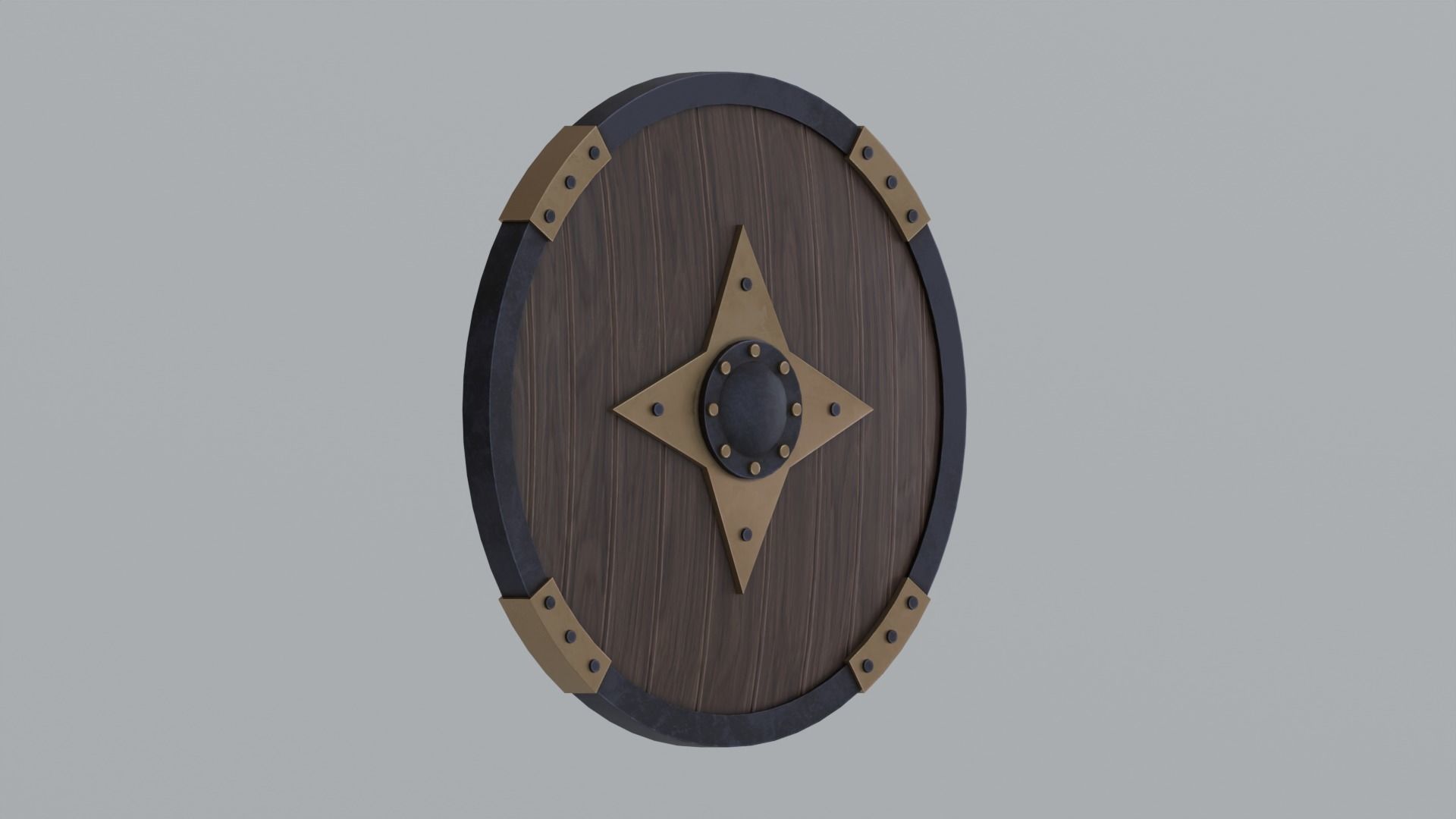 Round wooden shield Low-poly 3D model_2