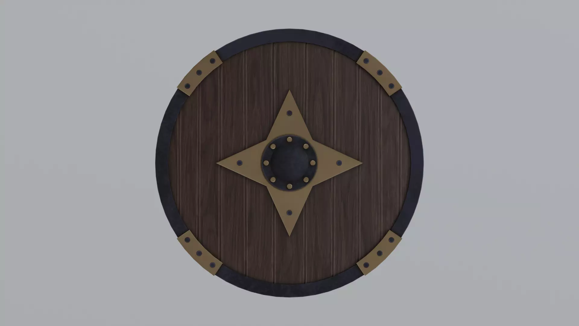 Round wooden shield Low-poly 3D model_0