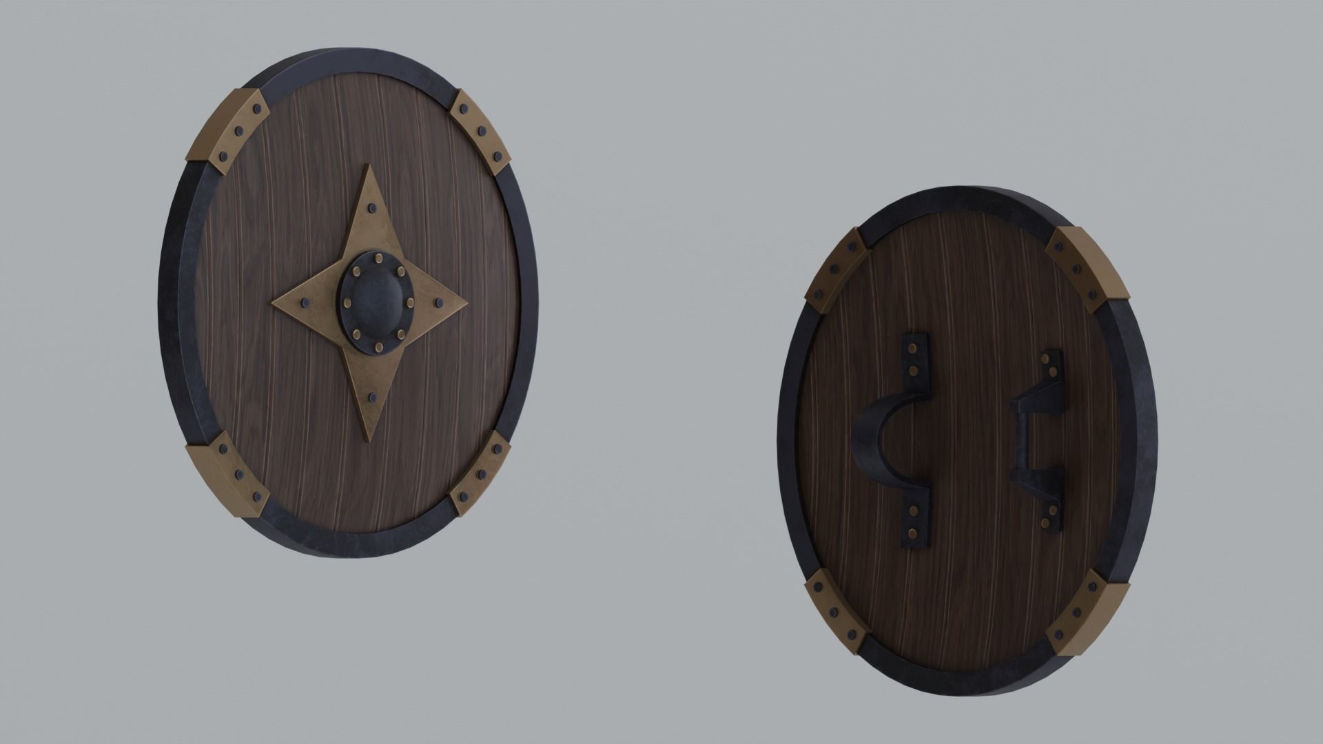 Round wooden shield Low-poly 3D model_12