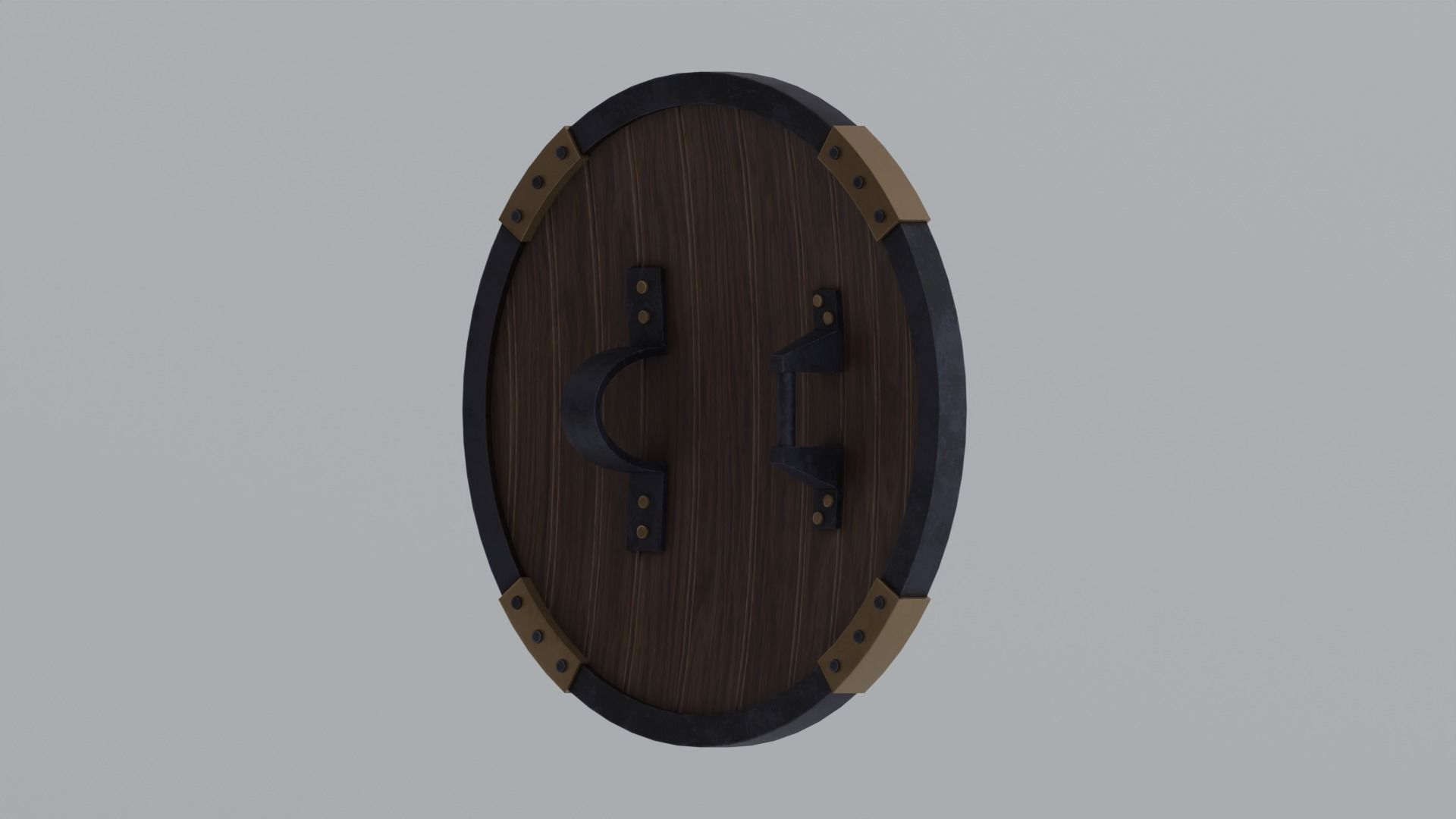 Round wooden shield Low-poly 3D model_5