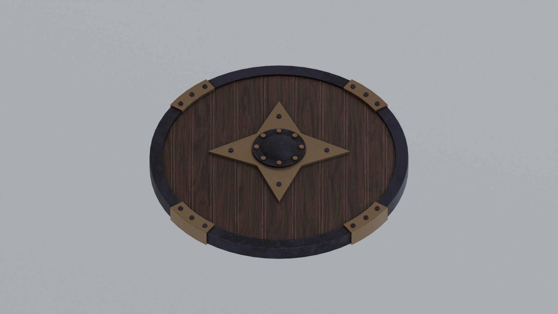 Round wooden shield Low-poly 3D model_7