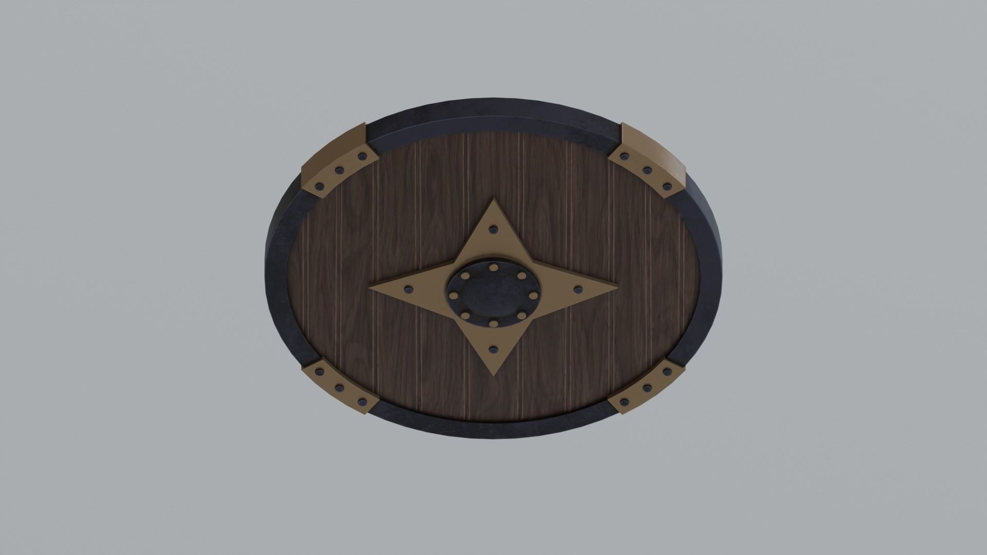Round wooden shield Low-poly 3D model_8