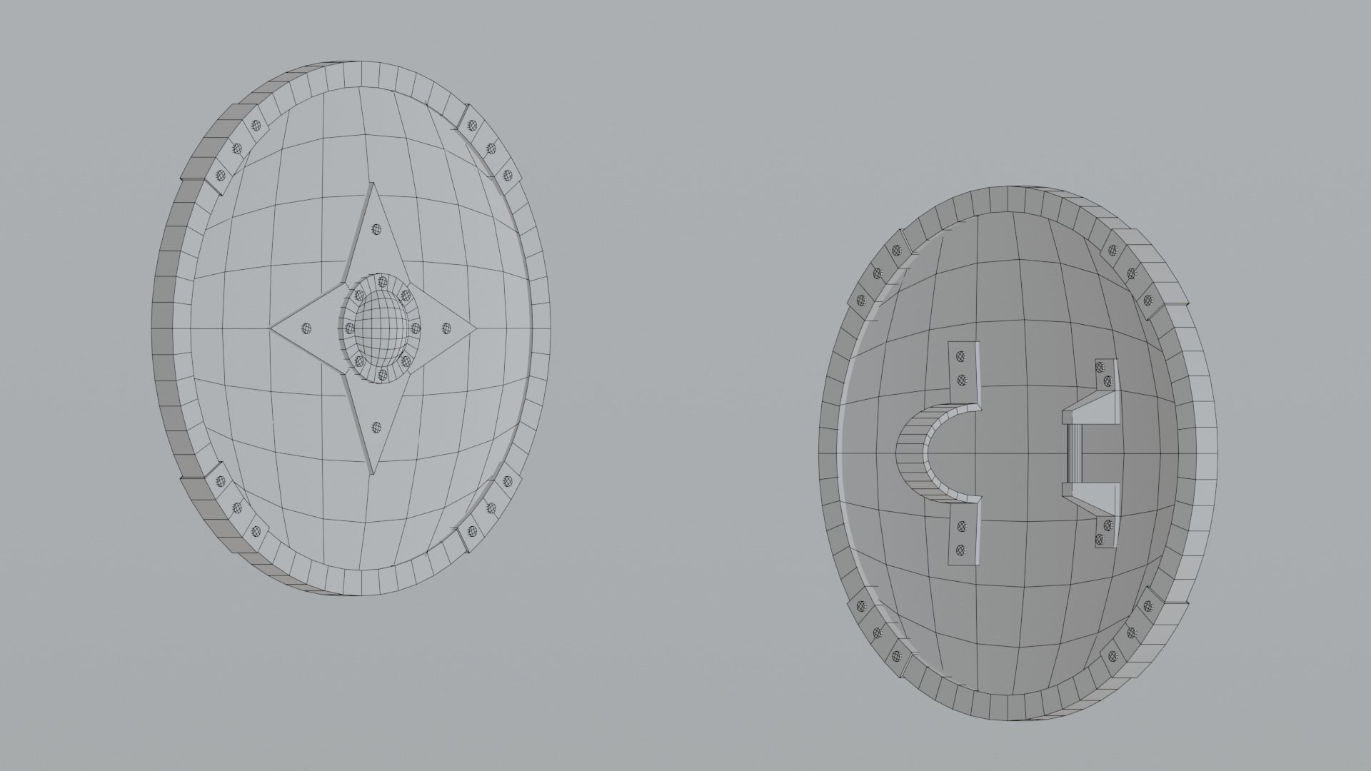 Round wooden shield Low-poly 3D model_20