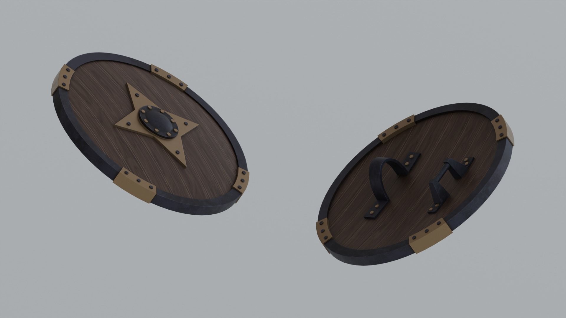 Round wooden shield Low-poly 3D model_13