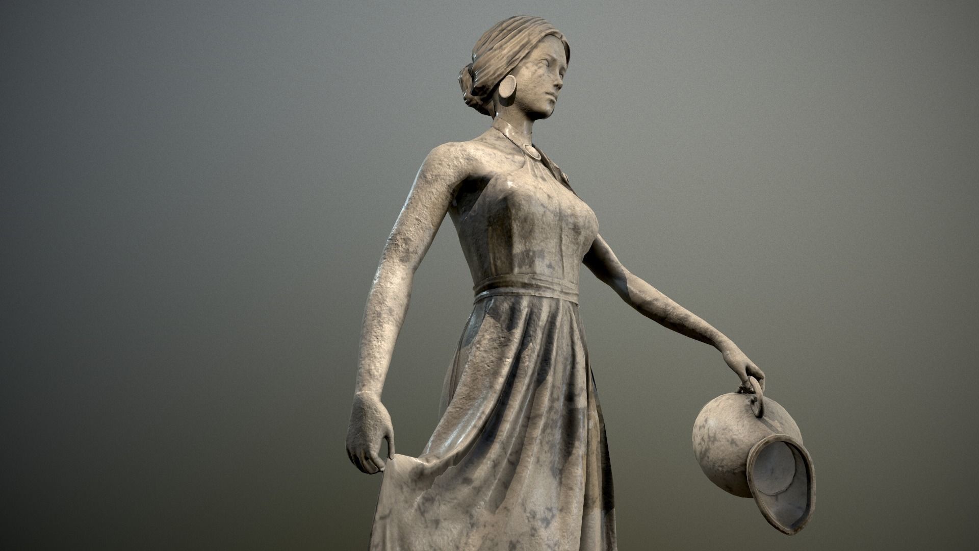 Statue - Water Lady Low-poly 3D model_5