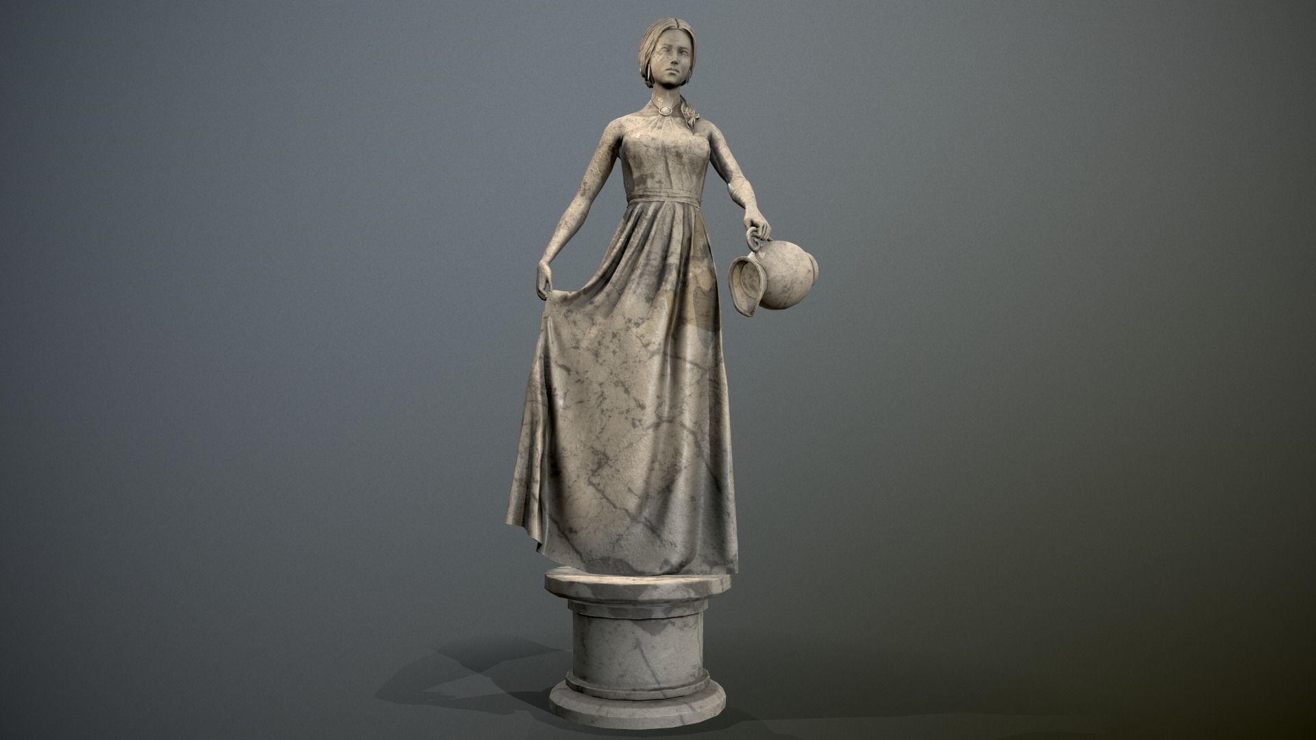 Statue - Water Lady Low-poly 3D model_9