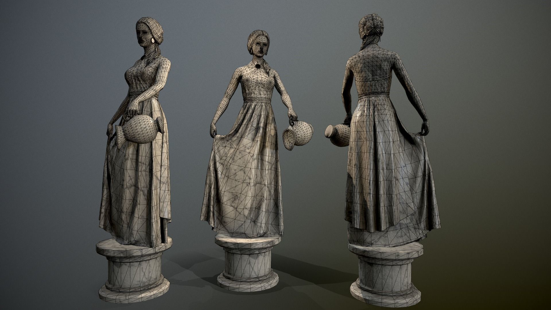 Statue - Water Lady Low-poly 3D model_13