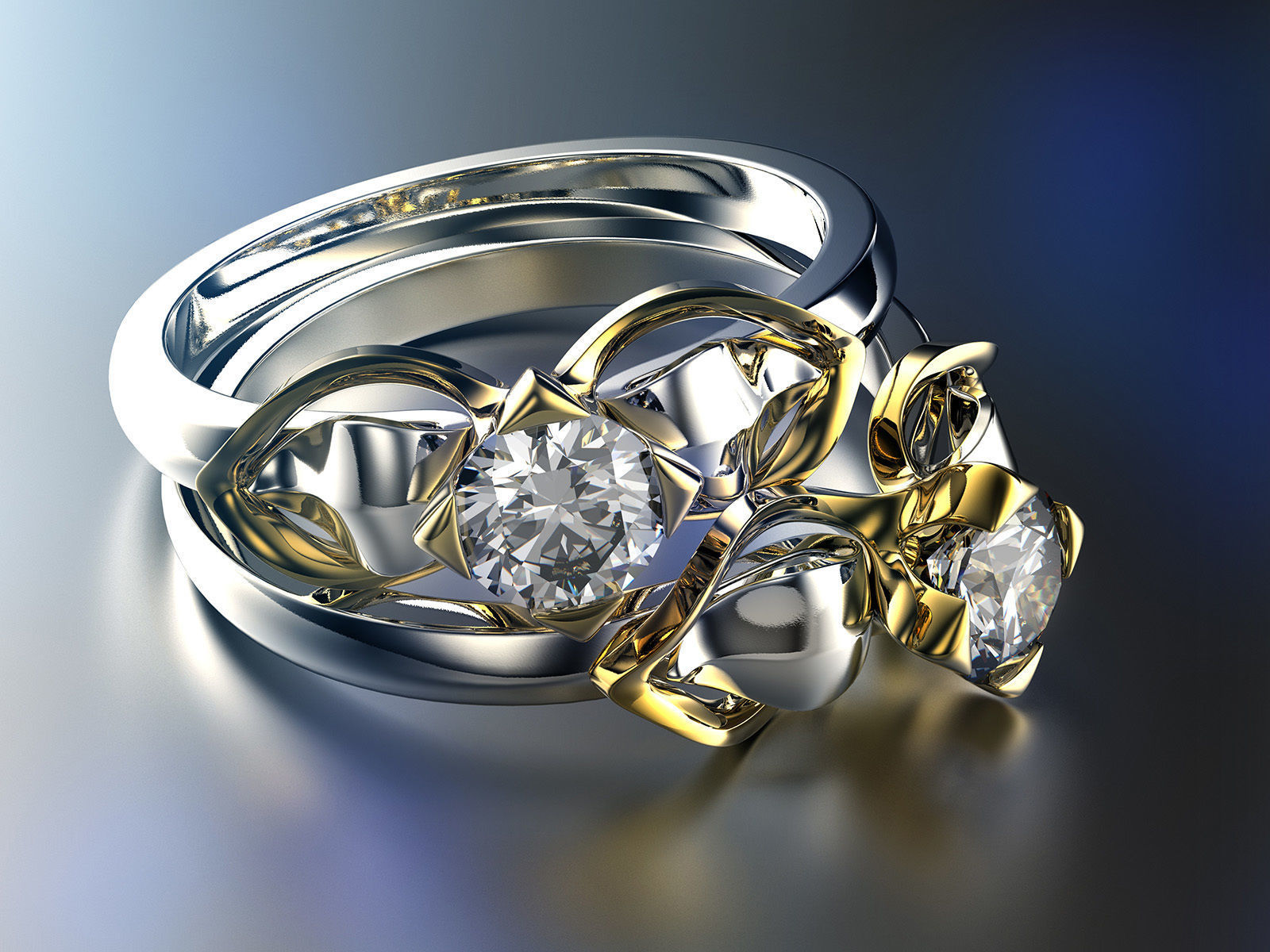 Engagement wedding ring with gem 0103 set of sizes 3dm OBJ STL 3D print model_6