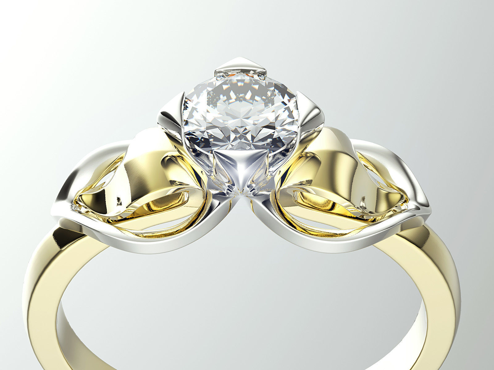 Engagement wedding ring with gem 0103 set of sizes 3dm OBJ STL 3D print model_3