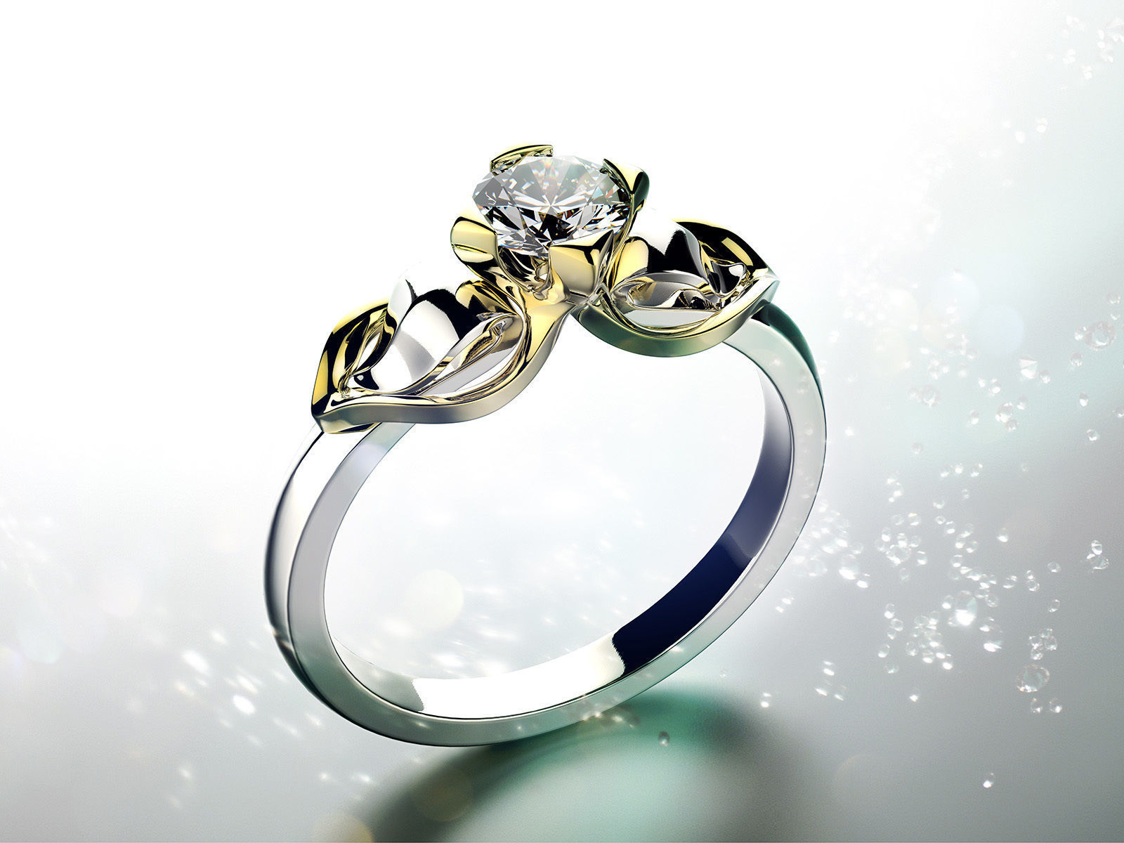 Engagement wedding ring with gem 0103 set of sizes 3dm OBJ STL 3D print model_4