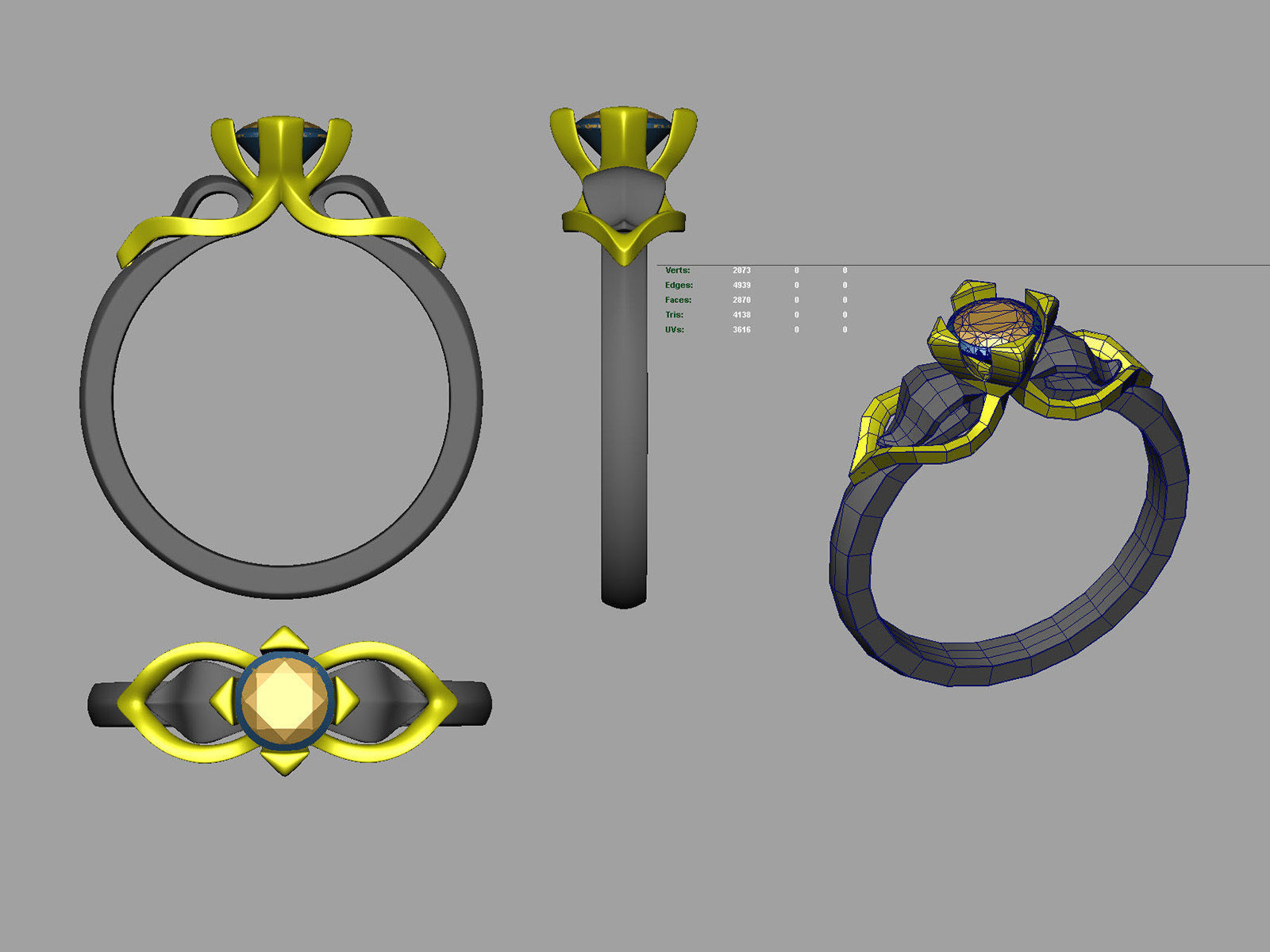 Engagement wedding ring with gem 0103 set of sizes 3dm OBJ STL 3D print model_14