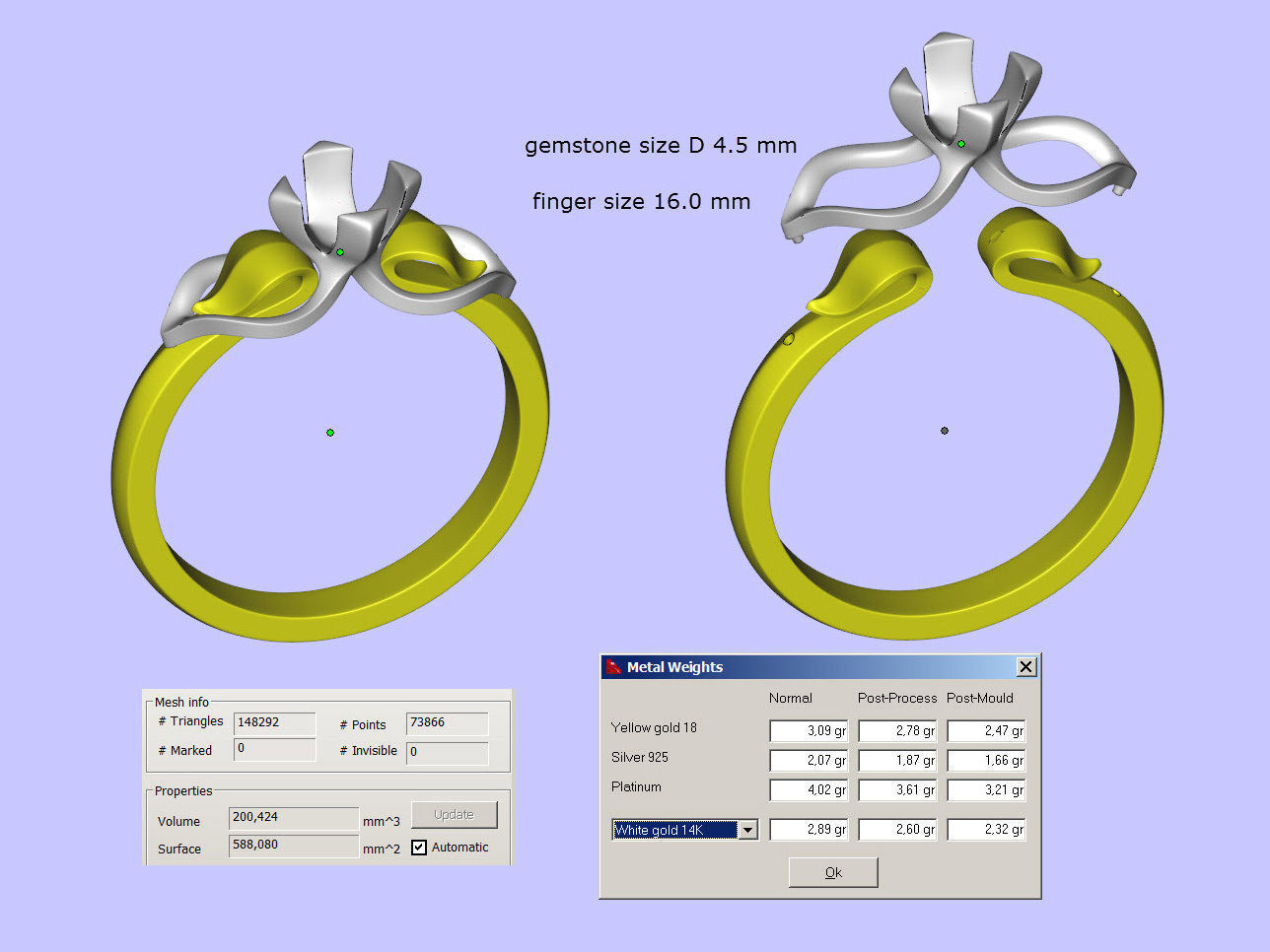 Engagement wedding ring with gem 0103 set of sizes 3dm OBJ STL 3D print model_15