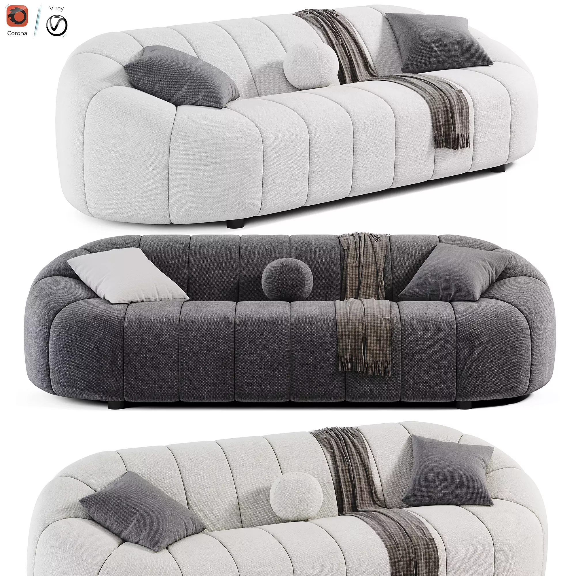 Williamspace velvet sofa Low-poly 3D model_0