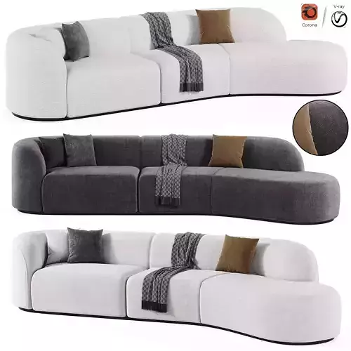  Curved White Sectional Sofa Upholstered  