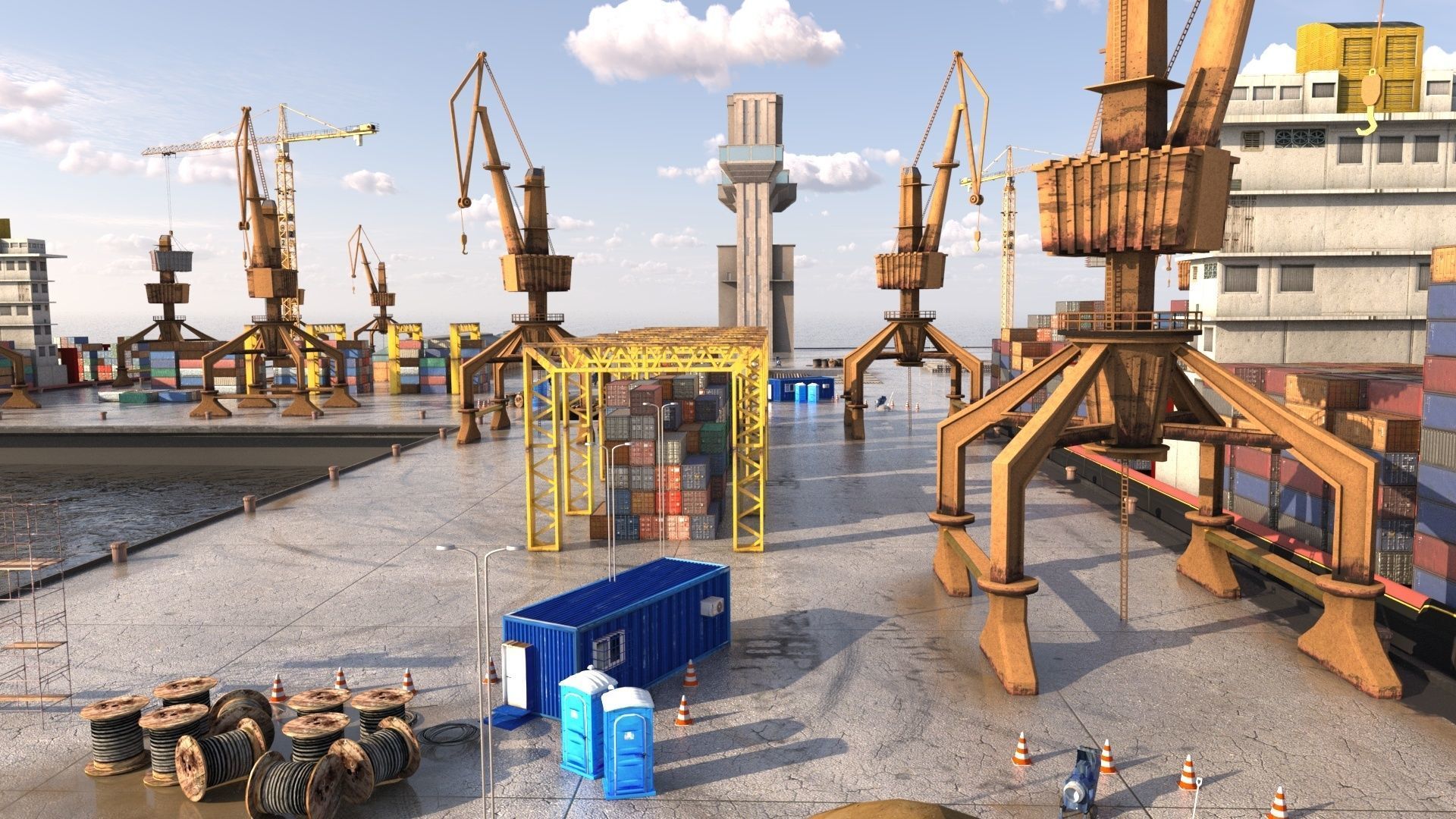 Detailed Commercial Harbor 3D Pack 3D model_4