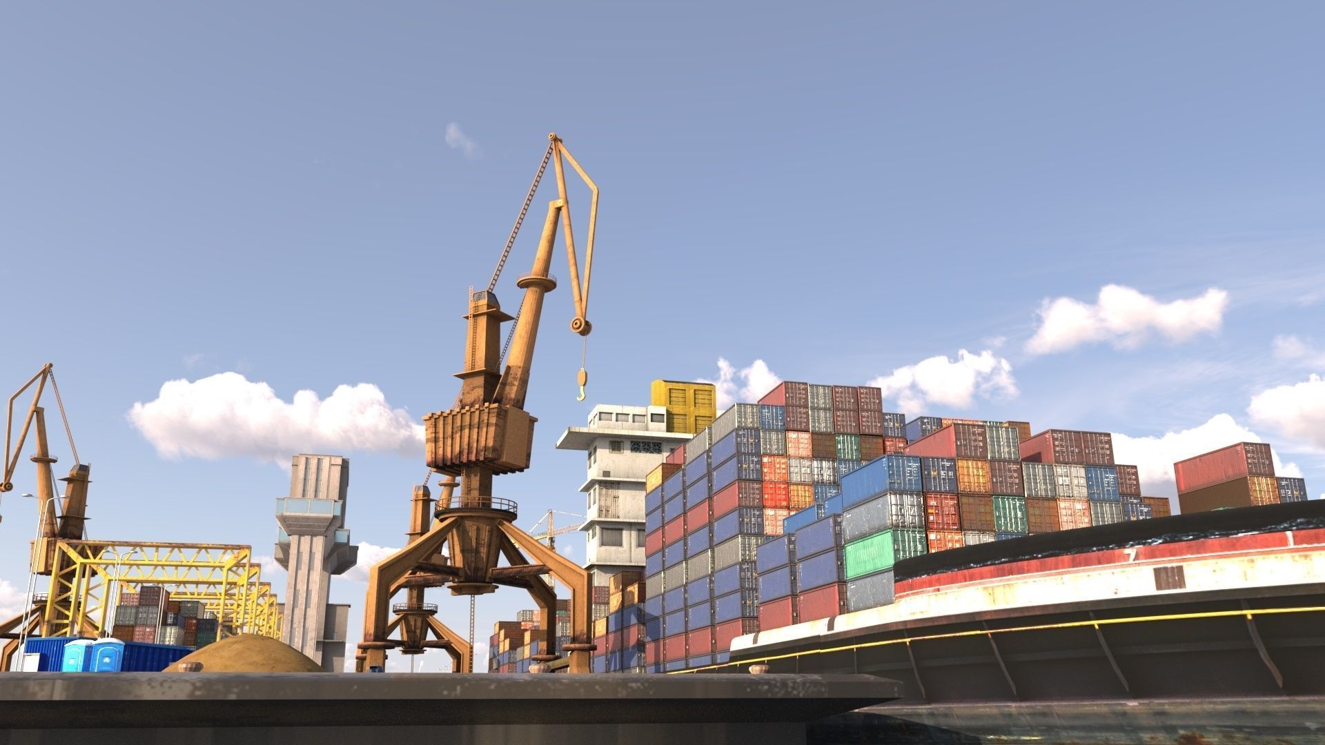 Detailed Commercial Harbor 3D Pack 3D model_3