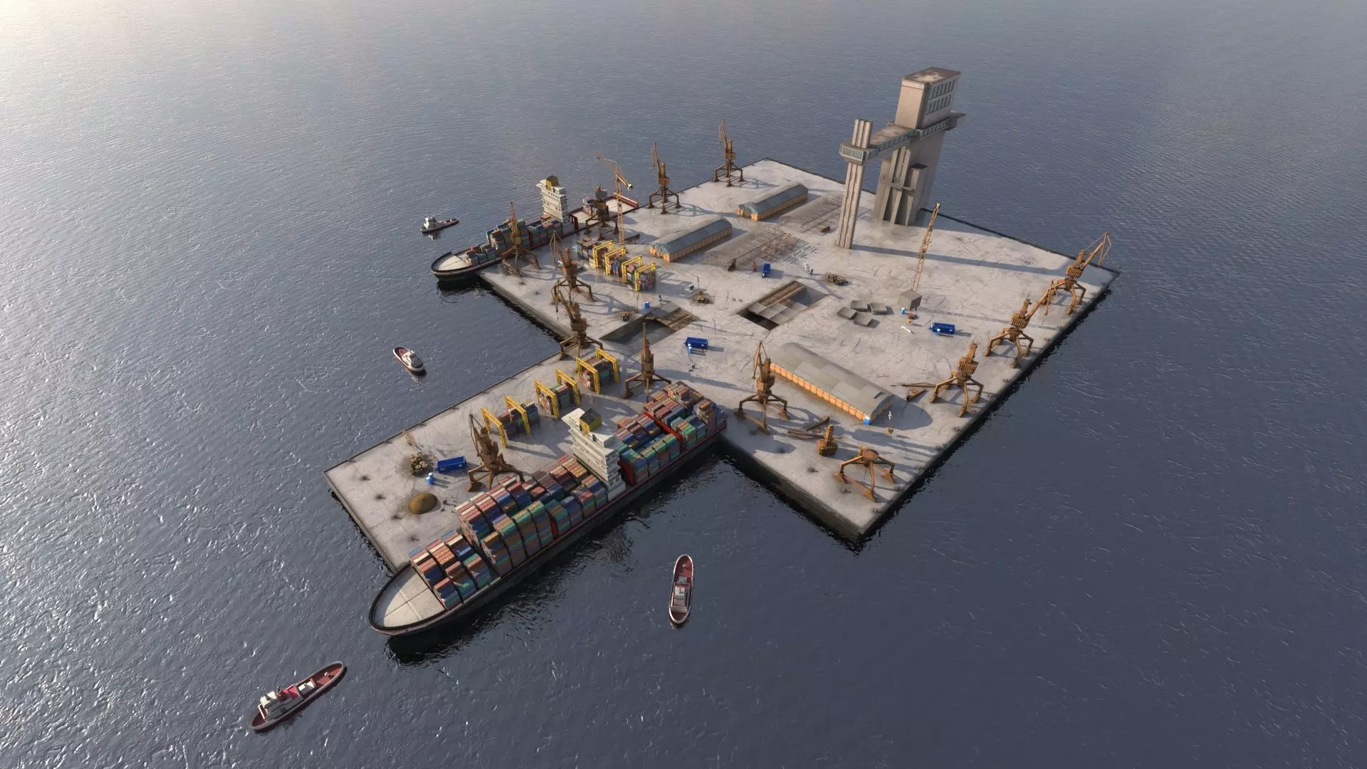 Detailed Commercial Harbor 3D Pack 3D model_0
