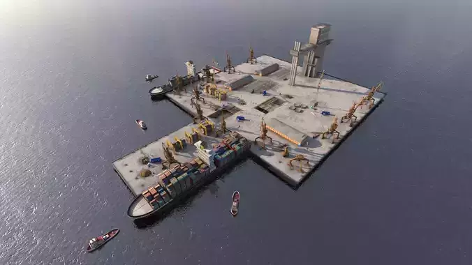 Detailed Commercial Harbor 3D Pack 3D model