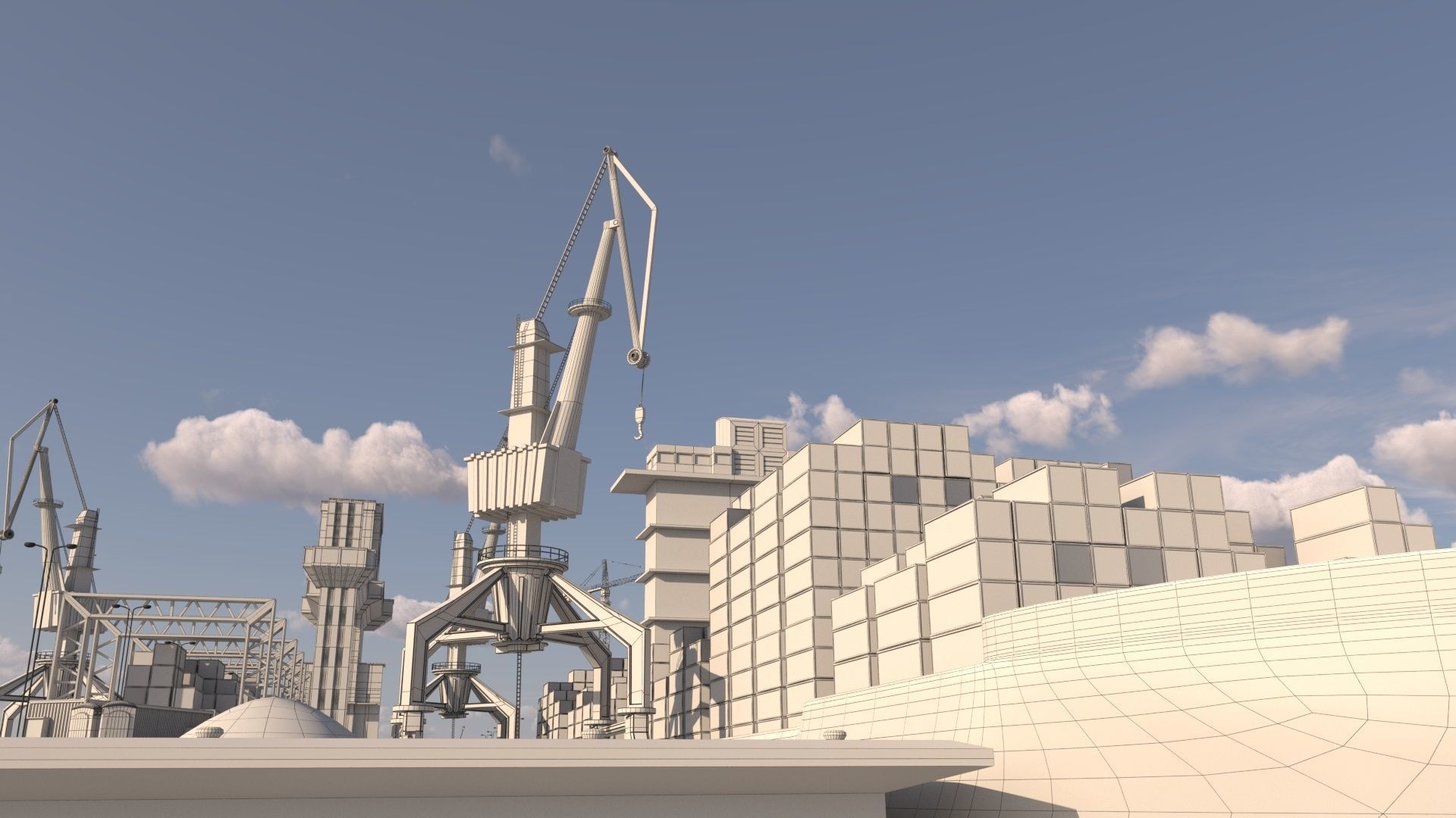 Detailed Commercial Harbor 3D Pack 3D model_9