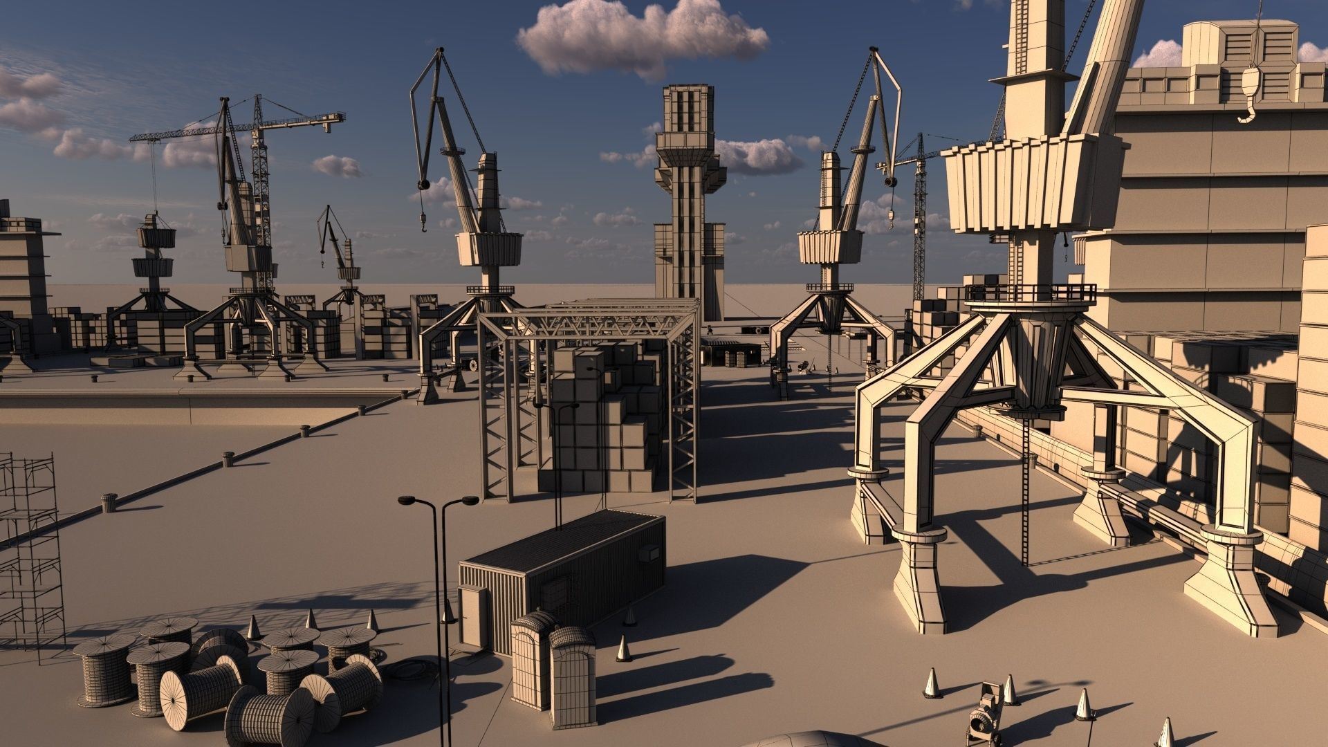 Detailed Commercial Harbor 3D Pack 3D model_10