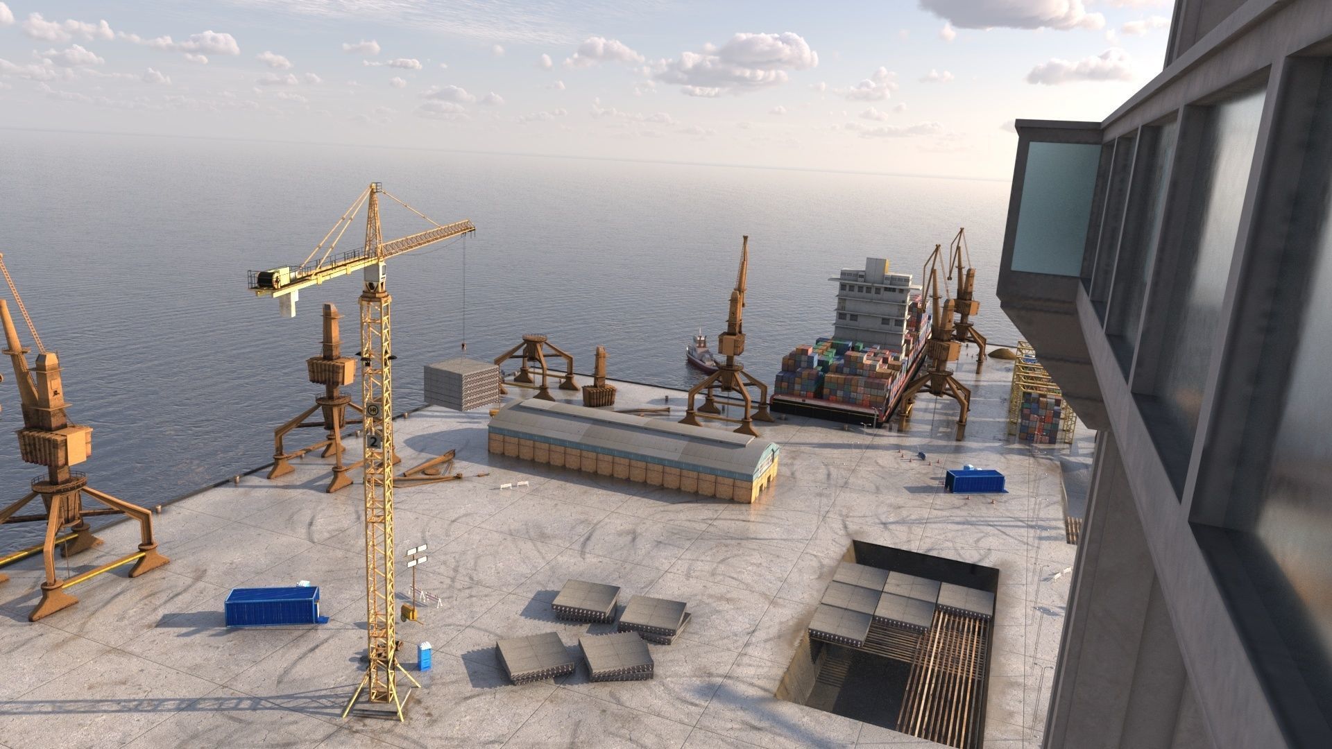 Detailed Commercial Harbor 3D Pack 3D model_2