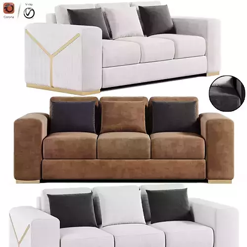 Velvet Green 3 seater metallic strip sofa