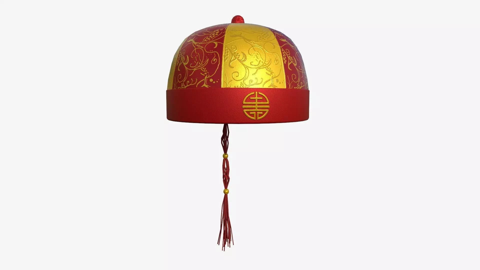 Chinese Traditional Hat A07 Red Yellow - Character Design Low-poly 3D model_0