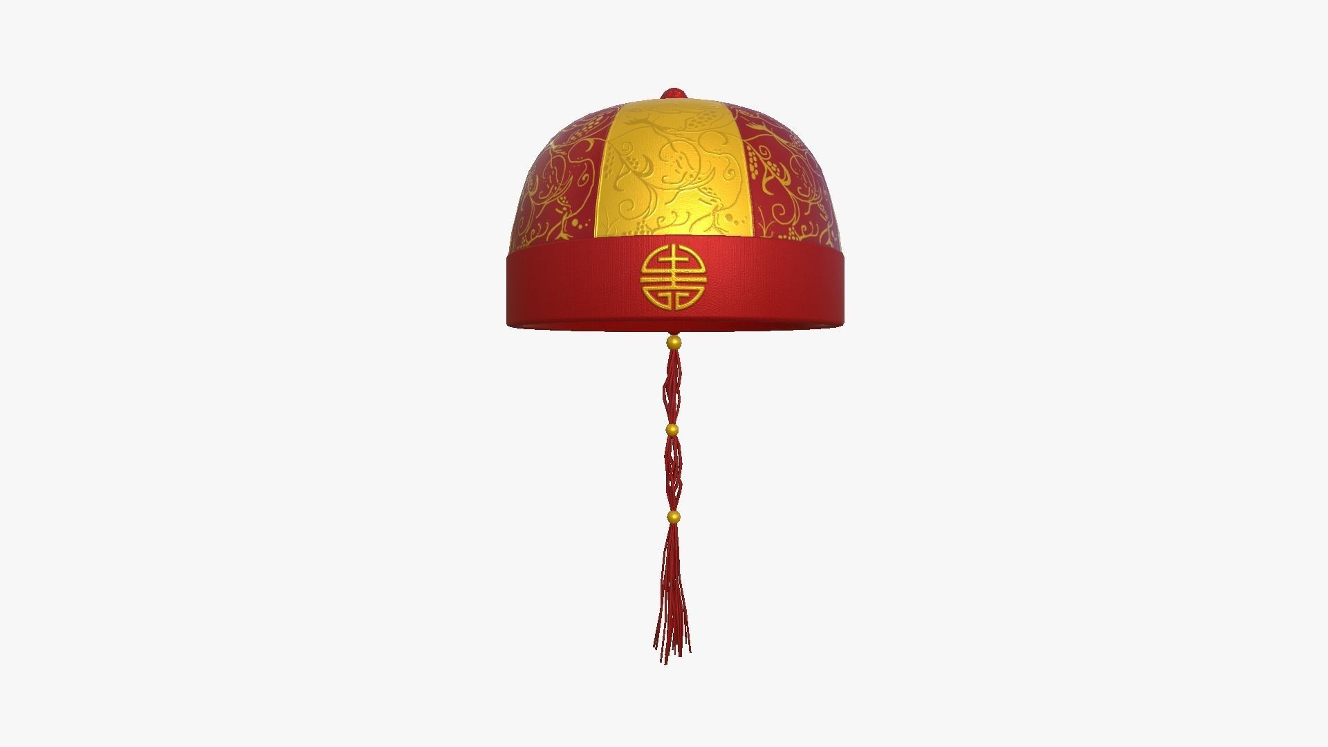 Chinese Traditional Hat A07 Red Yellow - Character Design Low-poly 3D model_1